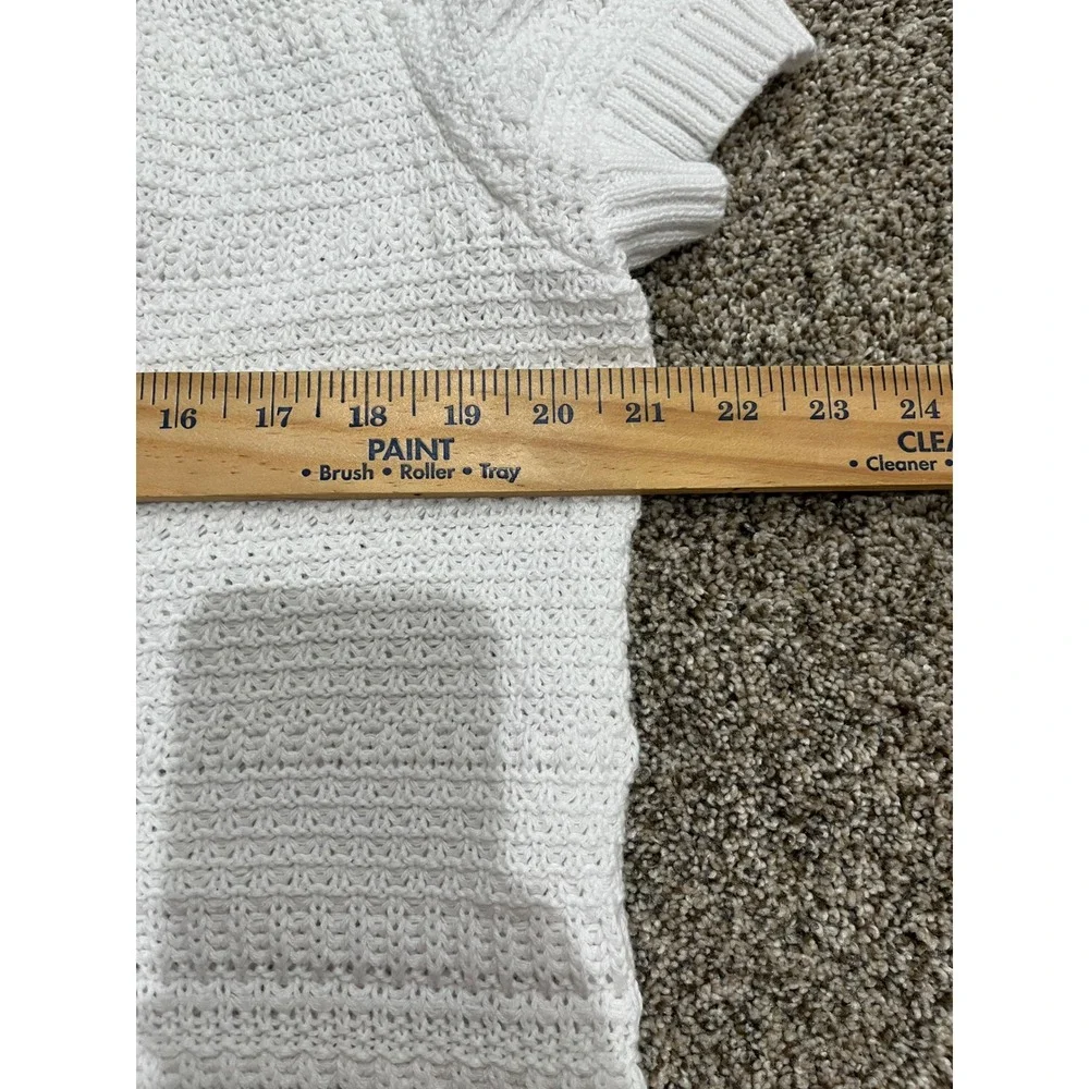 Chaps Denim Santorini White Knit Short Sleeve Button‎ Cardigan Sweater Large NWT